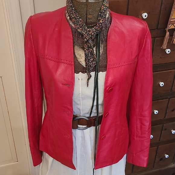 Dana Buchman Jackets & Blazers - Dana Buchman Red Butter Soft Leather Moto Biker Jacket Size 8